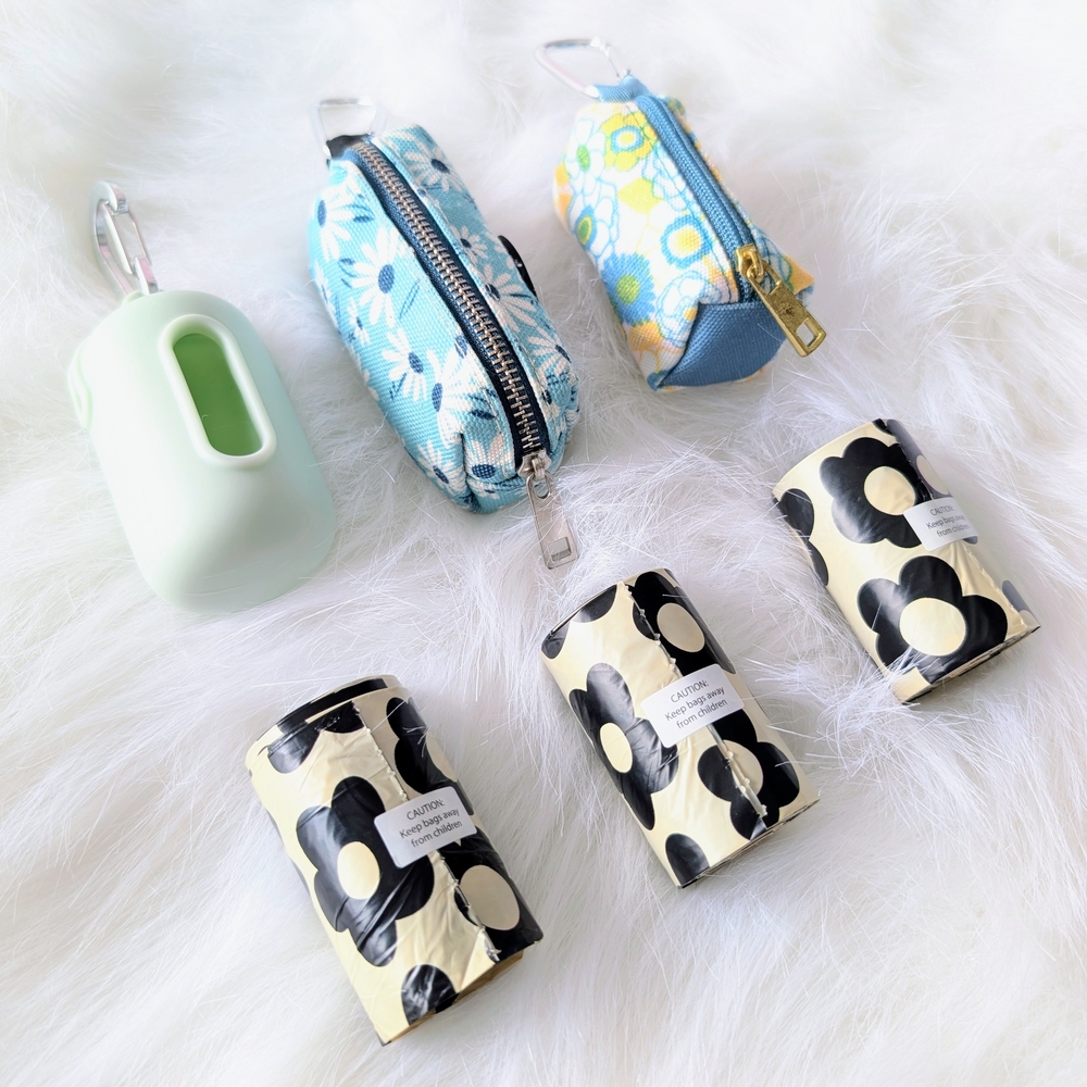 Dog Poop Bag Set Of 3, Waste Holder, Waste Bags, Teal, Blue, Yellow, Floral